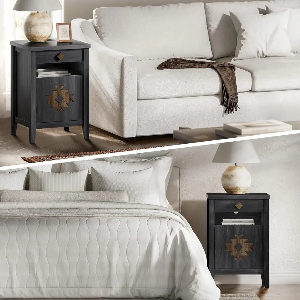 

Прикроватные тумбочки (комплект из 2 шт.) с зарядной станцией и ящиками для небольших помещений, деревянные тумбочки с местом для хранения и возможностью индивидуальной настройки