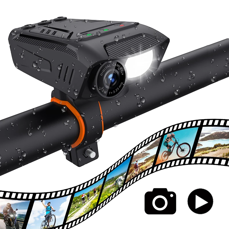 

1080P Motorcycle Bike Helmet Camera Outdoor Multifunction Waterproof Action Cam Drive Recorder 3 In 1 Dash Cam with Light