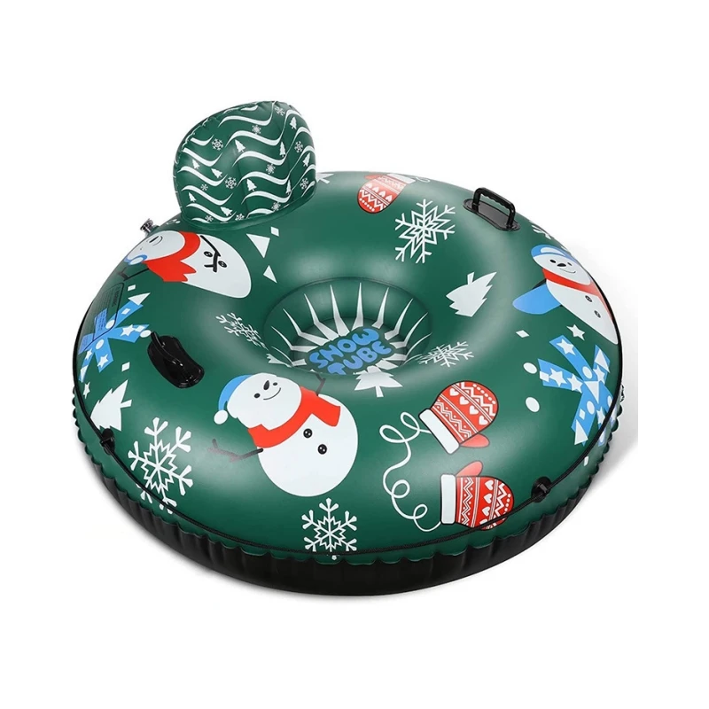 Winter Snow Tube with Handle, Inflatable Snow Tube, Heavy Duty Kids Sleds, Christmas Design