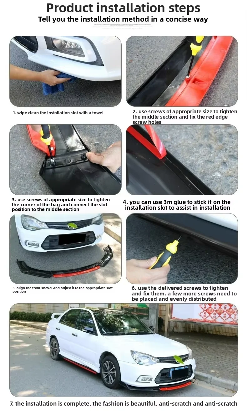 Vierteiliger Universeller Auto-Diffusor Frontlippe Frontspoiler Auto-Karosserie-Kit Schwarz&Rot Frontspoiler – Detail 17