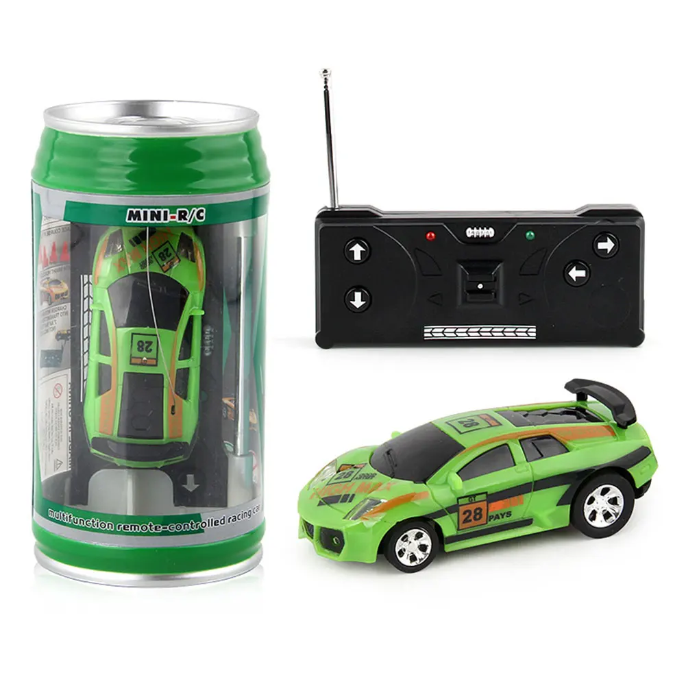 Coke Can Remote Control Racing Vehicle Battery Operated Mini RC Car LED Lights RC Racing Drift Car with Roadblocks for Kids Boys