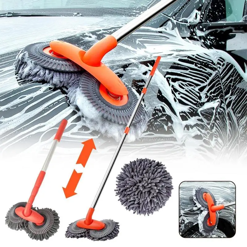 

Microfiber Car Wash Mop Scratch-Free Double Head RV Cleaning Brush Car Wheel Tire Brush With Long Telescopic Car Wash Brush