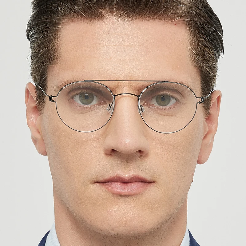 الدنمارك الرجال الطيار التيتانيوم النقي إطار نظارات دائرية بروس موضة النساء شعاع مزدوج النظارات لا المسمار نظارات خفيفة #4