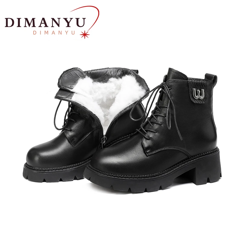 

DIMANYU Women's Ankle Boots Genuine Leather 2024 Winter New Lace up Women's Boots Natural Wool Women's Motorcycle Boo