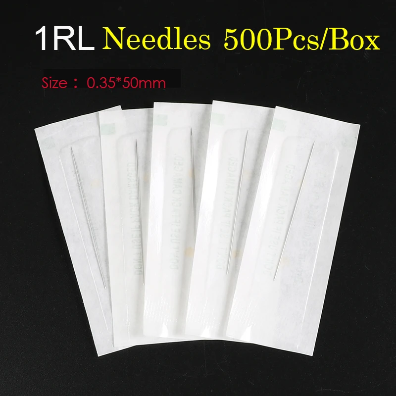 500Pcs/box 1R Single Round Needles For Eyebrow/Eyeliner/Lips Permanent Makeup Pen Microblades 0.35*50mm Cosmetic Tattoo Needles