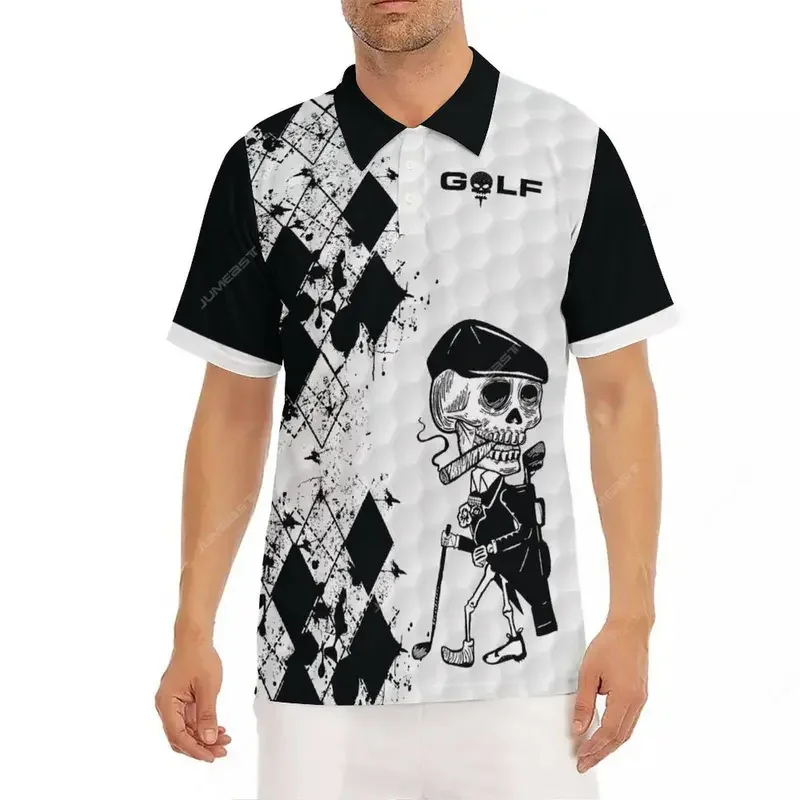 Jumeast Golf Polo Shirts Swing Swear Look For Ball Repeat Skull Men White Mesh T Shirt At My Putt Sport Tops Clothing Apparel