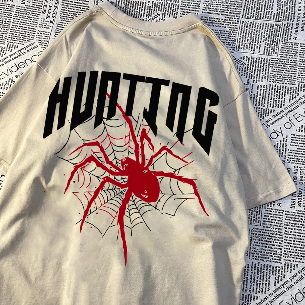 Red Spider Opens Hunting Mode T-Shirt Men Japan Hip Hop Breathable Tops Crewneck Loose T Shirts Fashion Cotton Tee Clothes