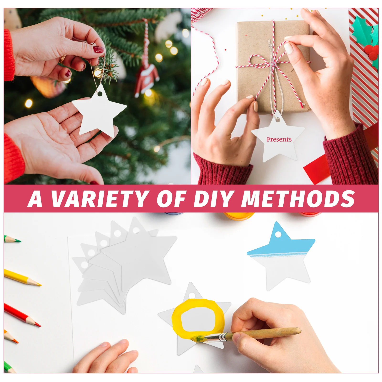 200 szt. Etykiet w kształcie pięcioramiennej gwiazdy 6x6cm, puste etykiety do rękodzieła, dekoracji do zawieszenia, ubrań, prezentów, papieru, kartonu.