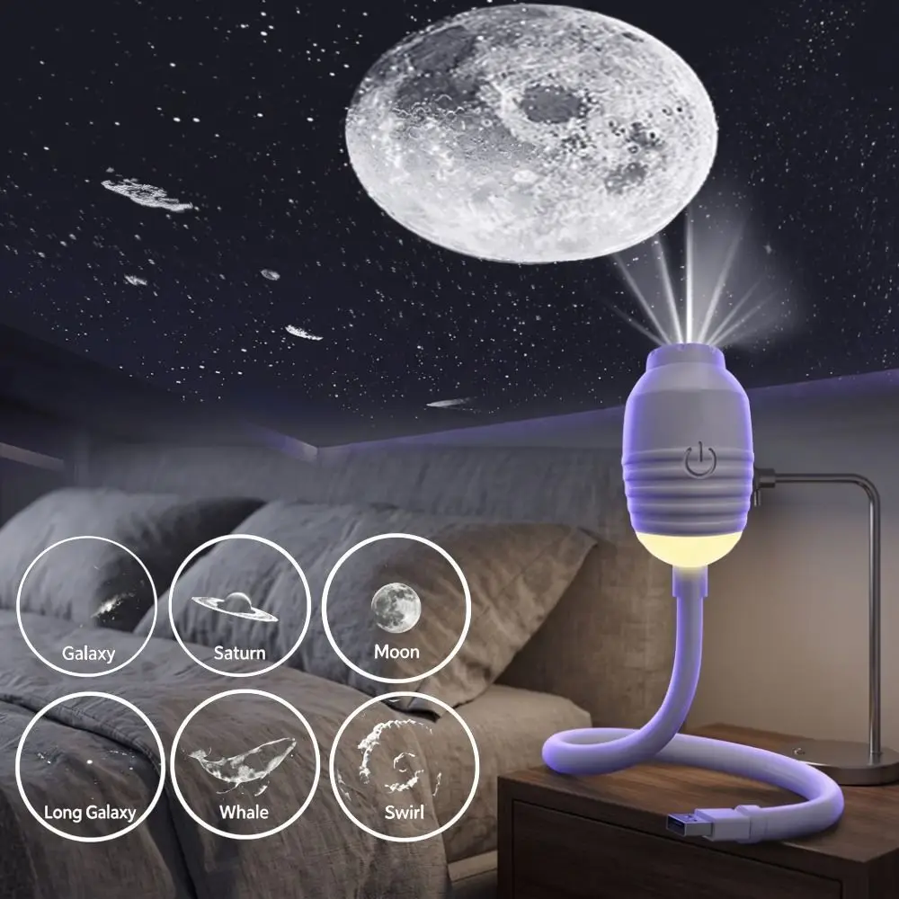 Atmosphere 360° Rotating Galaxy Projector Stepless dimming 3/6Pcs Slides Star Projector Creative HD Holographic Night Light Home