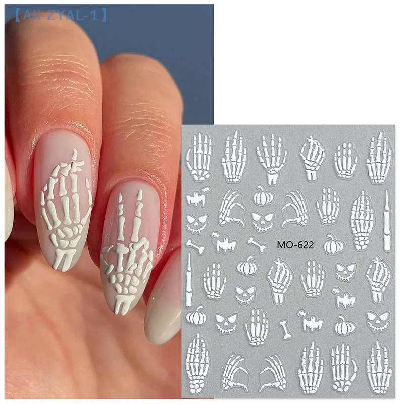 【ZYAL-1】5D Halloween Kerst Nagelstickers Relief Skelet Nagelsticker Halloween Party Manicure Slider