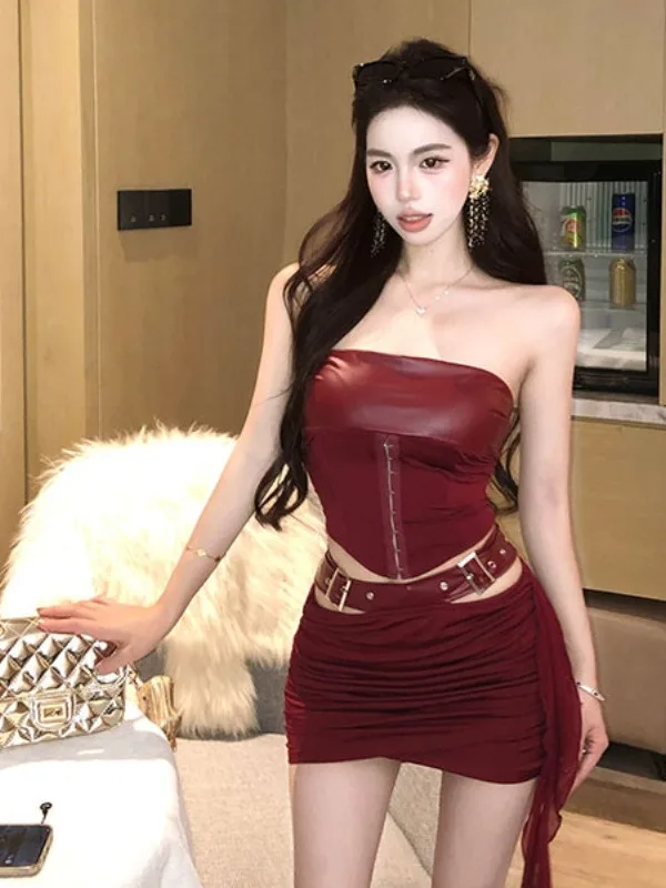 

Faionable Spicy Girl Set Strap Design Ele Versatile ter f Skirt Wrap ort Skirt Two Piece Set ort Length Slim Fit