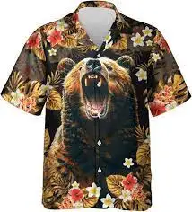 

Handsome Bear Clothes Men'S Shirts Patterned Shirts, Hawaiian Shirts,Roll-Neck Shirts, Bear Prints Outdoor Street,Short Sleeve