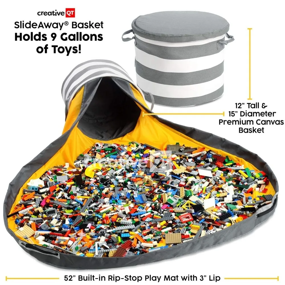 منظم تخزين الألعاب قابل للتوسيع مع حصيرة لعب كبيرة مقاس 52 بوصة لـ LEGO والكتل الصغيرة