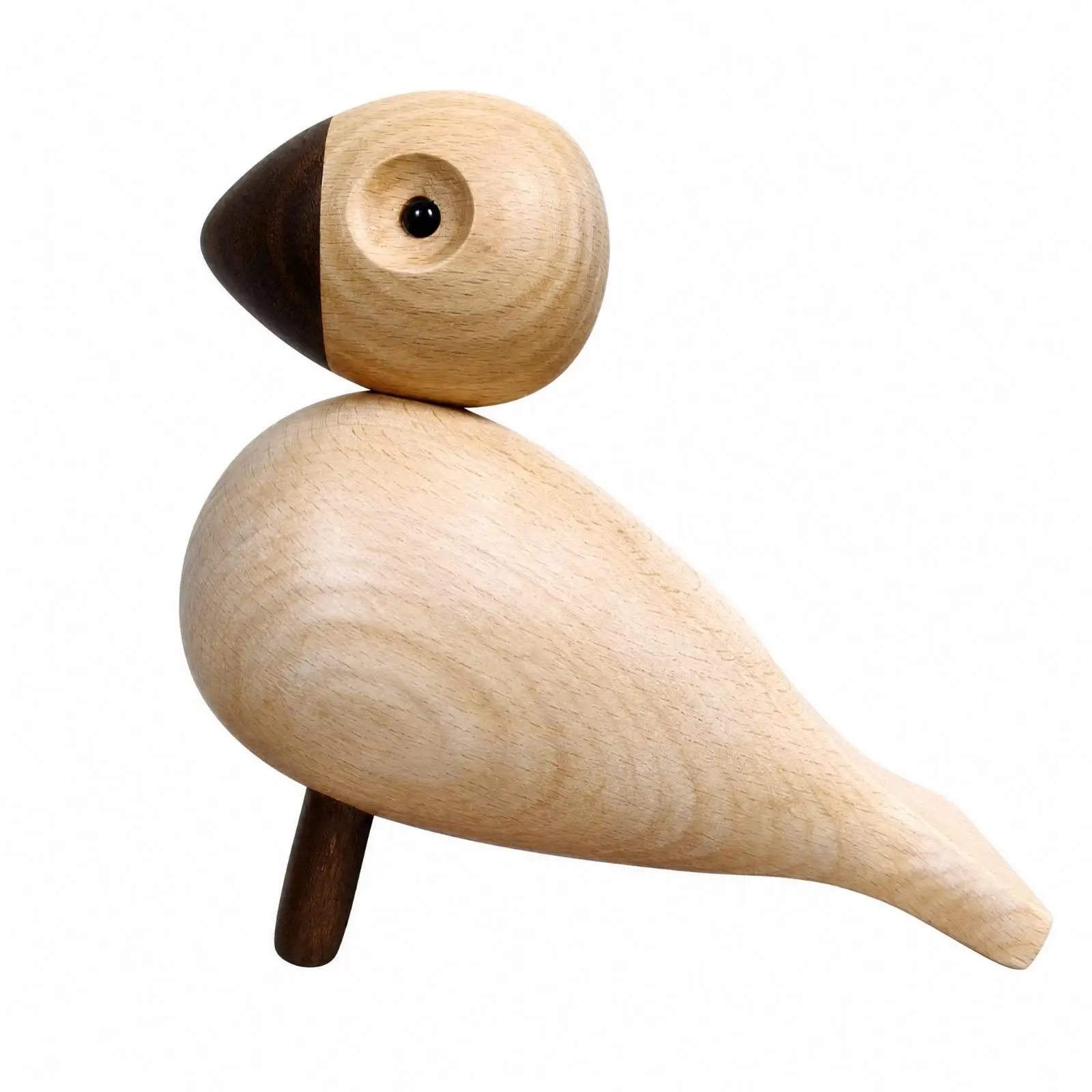 Rustic Wood Bird Sculpture with Scarf for Shelf Desk Console Decor Miniature Beech Wooden Figurine for Farmhouse Style Accent
