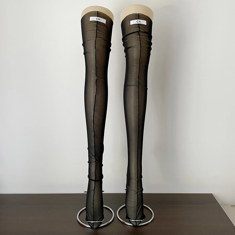 Sexy durchsichtige Netzstrümpfe für Damen, oberschenkelhohe, durchsichtige, atmungsaktive Sommersocken im JK-Stil, vielseitige Dessous über dem Knie – Detail 3
