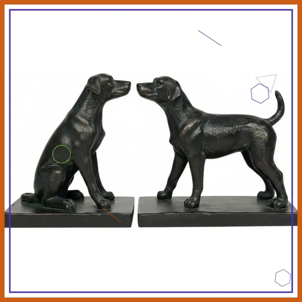

Rustic Black Labrador Bookends, Vintage Dog Statue Home Decor, Heavy Duty Animal Book Stoppers Duo