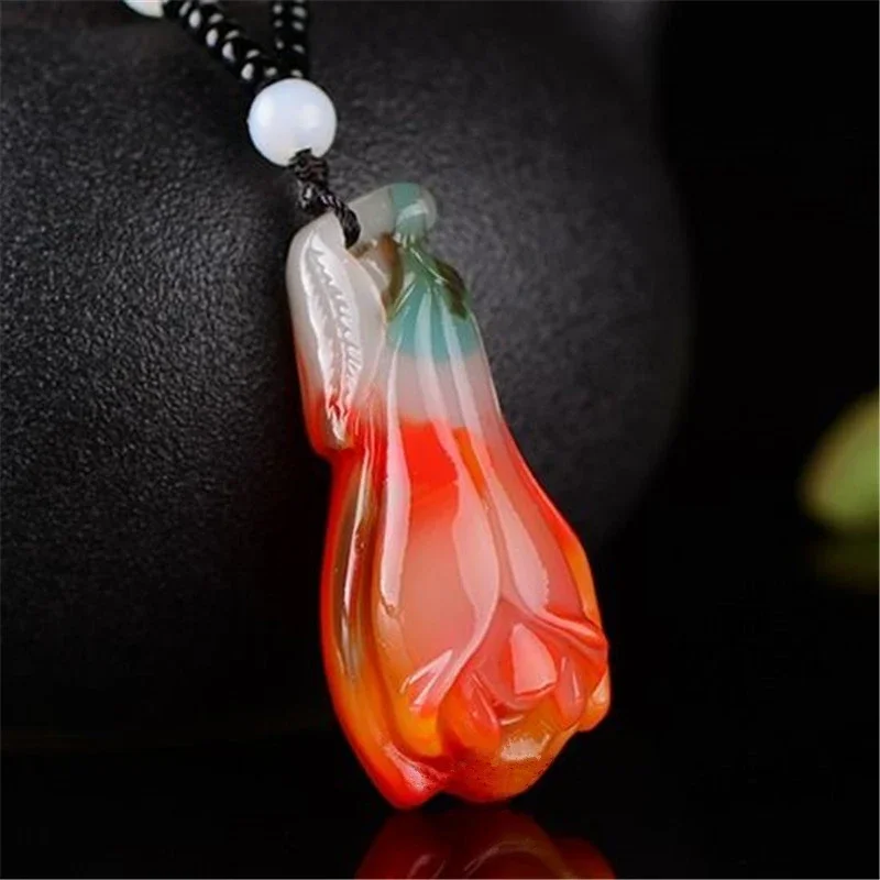 

Natural Colorful Jade Hand-carved Orchid Pendant Fashion Boutique Jewelry Men and Women Magnolia Flower Necklace GiftAccessories