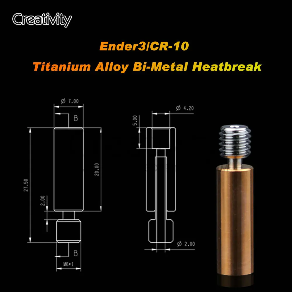 Ender3 Ender5 CR10 3d printer Throat Titanium Alloy Bi-Metal Heatbreak 1.75mm Nano Coated Throat Filament Smooth Heat break