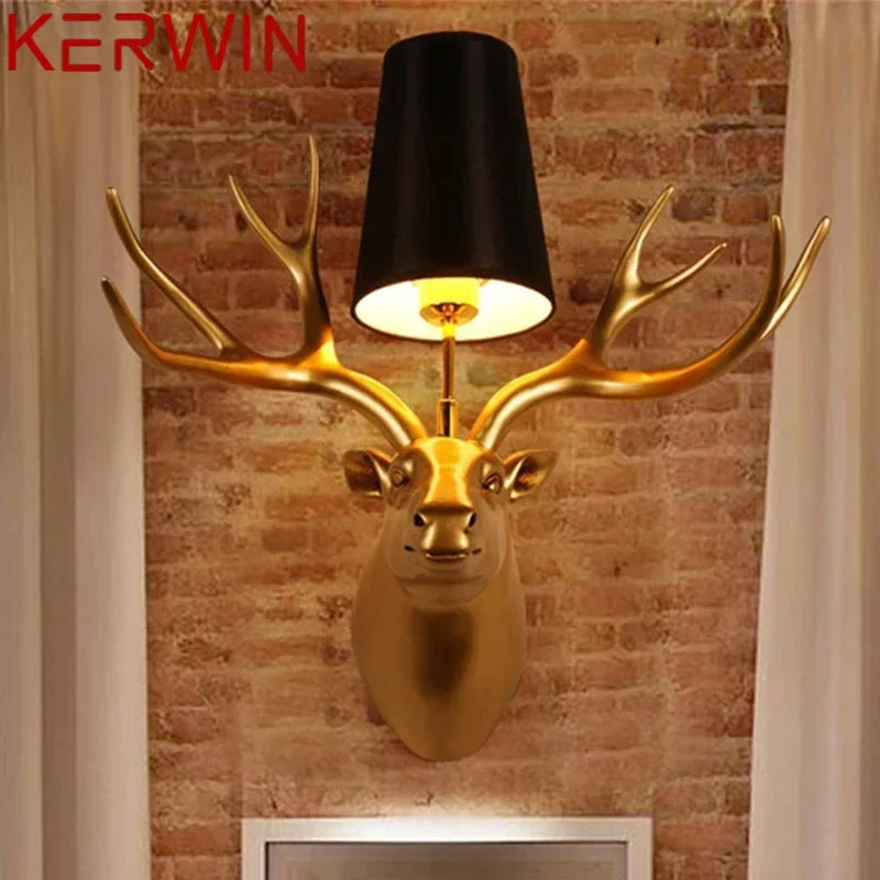 KERWIN โมเดิร์น Antlers โคมไฟติดผนัง Creative Gold LED ในร่มโคมไฟสําหรับตกแต่งบ้านห้องนั่งเล่นห้องนอนข้างเตียง Porch