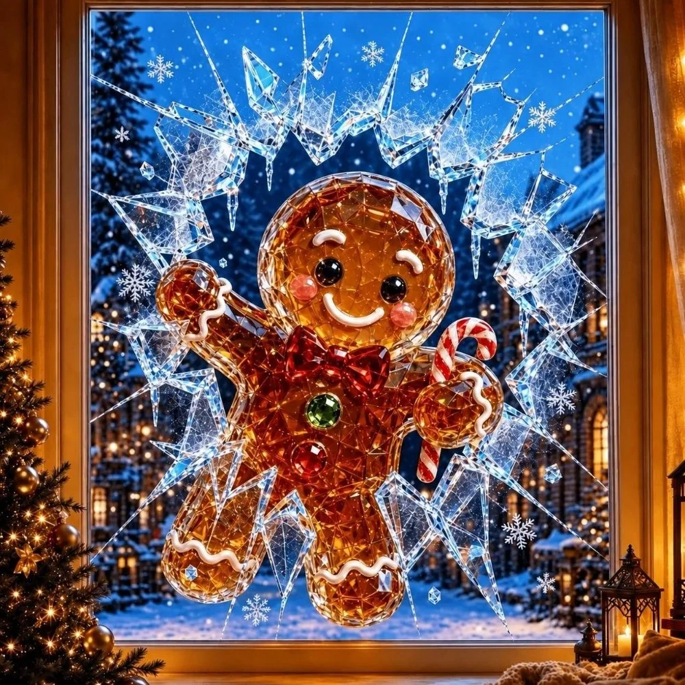 Broken Glass Effect Christmas Window Clings Removable 3D Visual Effect PVC Art Decorations Reusable Window Glass Stickers