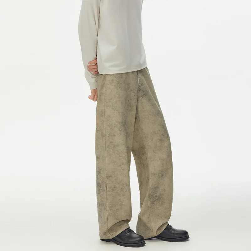 MWJLPWQ Tie-Dye Distressed Casual Straight-Leg Pants Men Punk Retro Street Style Loose Workwear Trousers 2026 Autumn Chic 17547