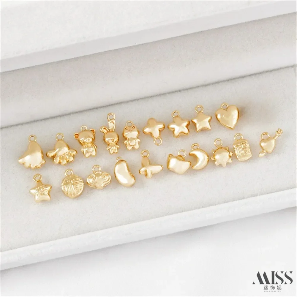 

14K Gold-wrapped Love Feet Acacia Beans Ingot Auspicious Cloud Bear Pendant DIY Bracelet Necklace Pendant Accessories