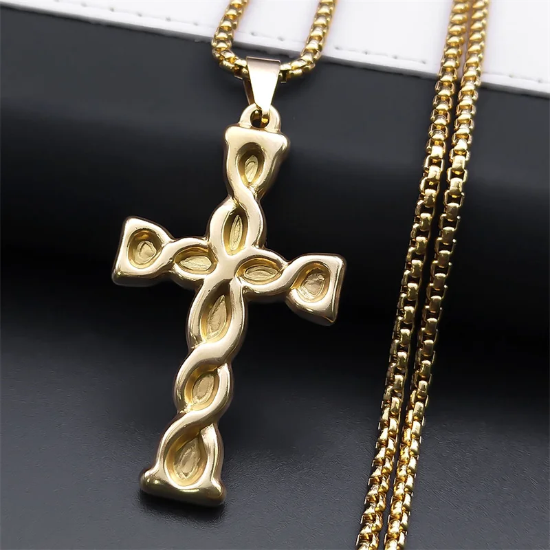 Knot Cross Pendant Necklace for Men Women Stainless Steel Gold Color Male Female Necklaces Minimalist Jewelry colares NFF56S02