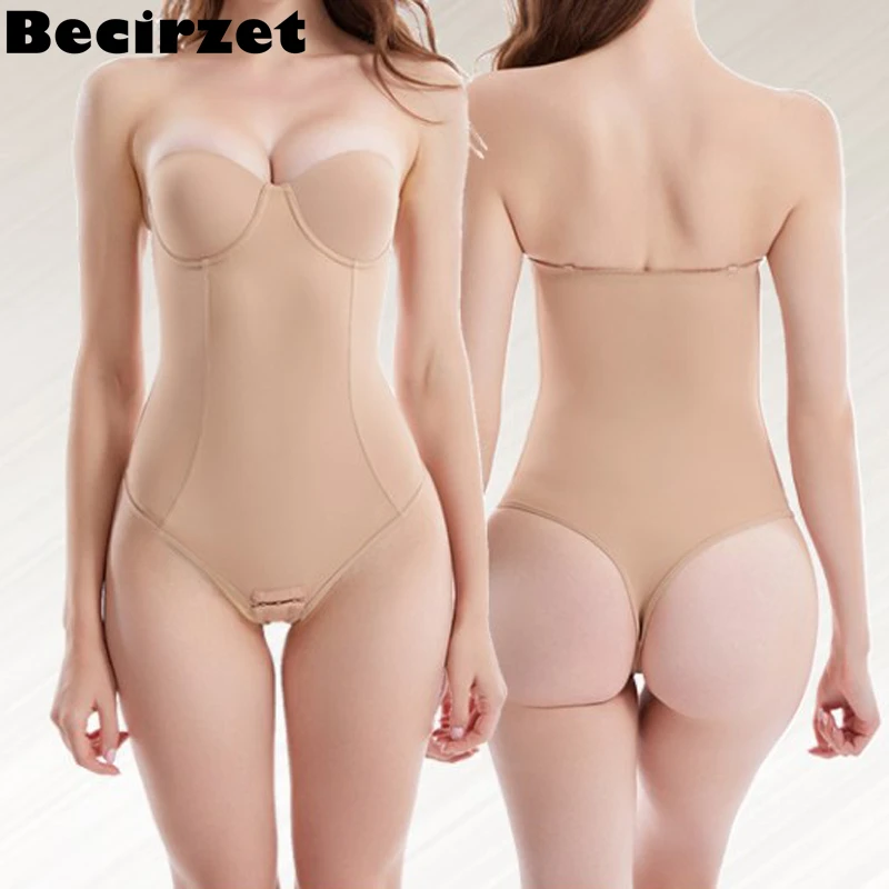 

Becirzet Bodysuit Tummy Control Shapewear Women Body Slimming Underwire Push Up Strapless Thongs All-in-one Underwear