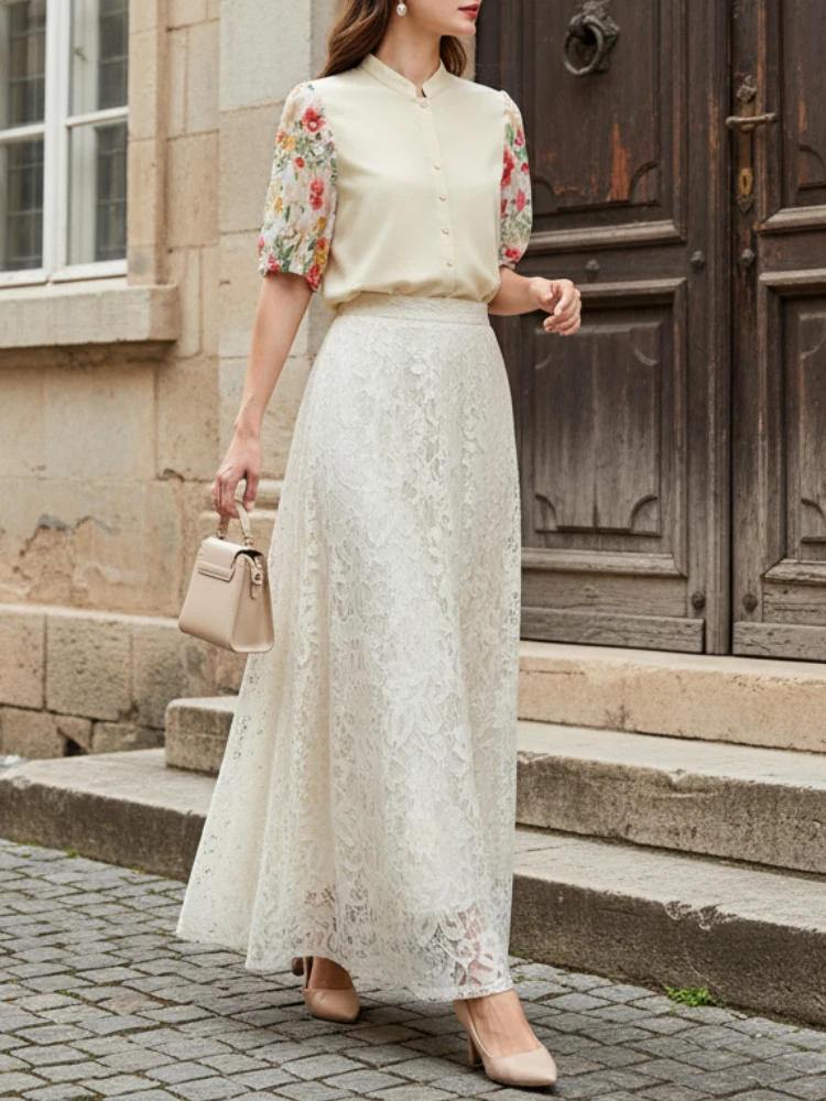 

ZANZEA Elegant Women Shirts Floral Printed Lantern Sleeve Stand Collar Color-Blocked Blouses Spring 2026 Fashion Woman Clothes