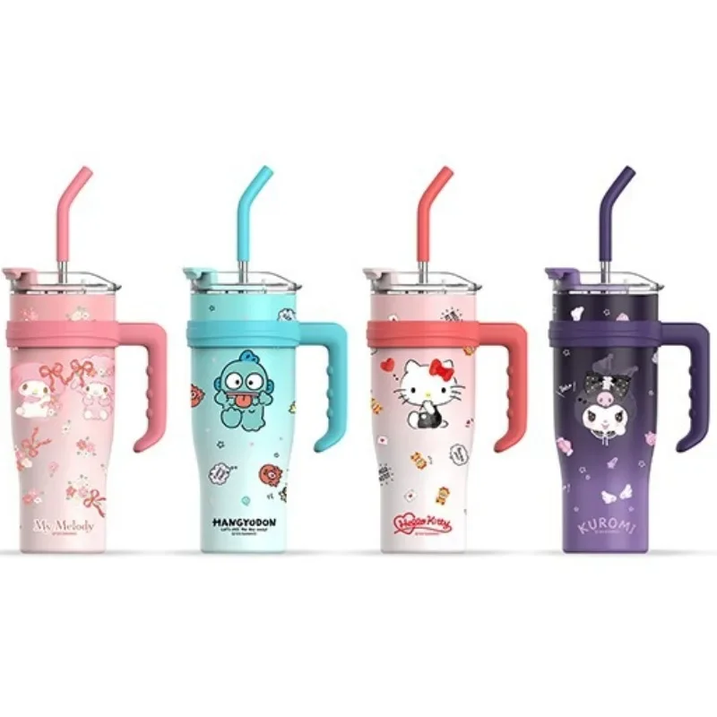 1200ml Genuine Sanrio Kuromi Hangyodon Cinnamoroll Thermos Cup High Capacity Cute Cartoon Stainless Steel Water Cup Sippy Cup