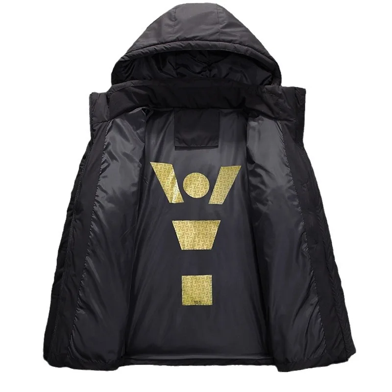 Men's hooded detachable down jacket, outdoor multi pocket zipper design, thick and warm top, fashionable parka coat