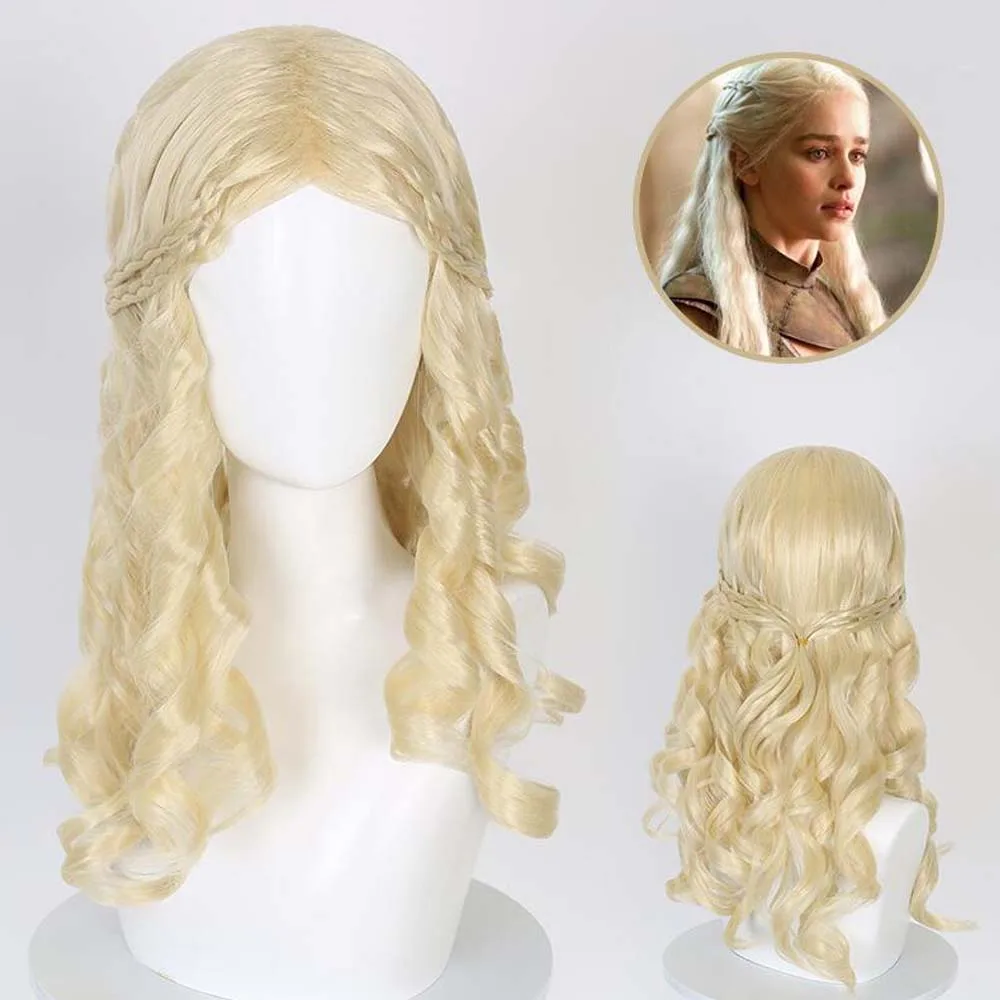 Peruka Daenerys Targaryen z syntetycznym włosem srebrna peruka długie splecione Cosplay Queen Lolita dla kobiet