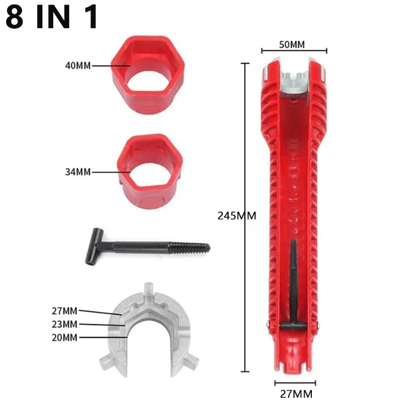 8 in 1 Sink Faucet Key Repair Tool for Toilet Bathroom Kitchen Faucet Assembly Wrench Plumbing Removal Installation Wrench Set