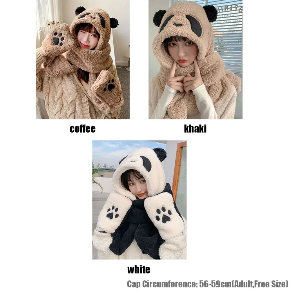 2023 Fashion Panda Beanies Caps Winter Warm Hat Casual Plush Hat Scarf Gloves Set Casual Faux Fur Women Caps