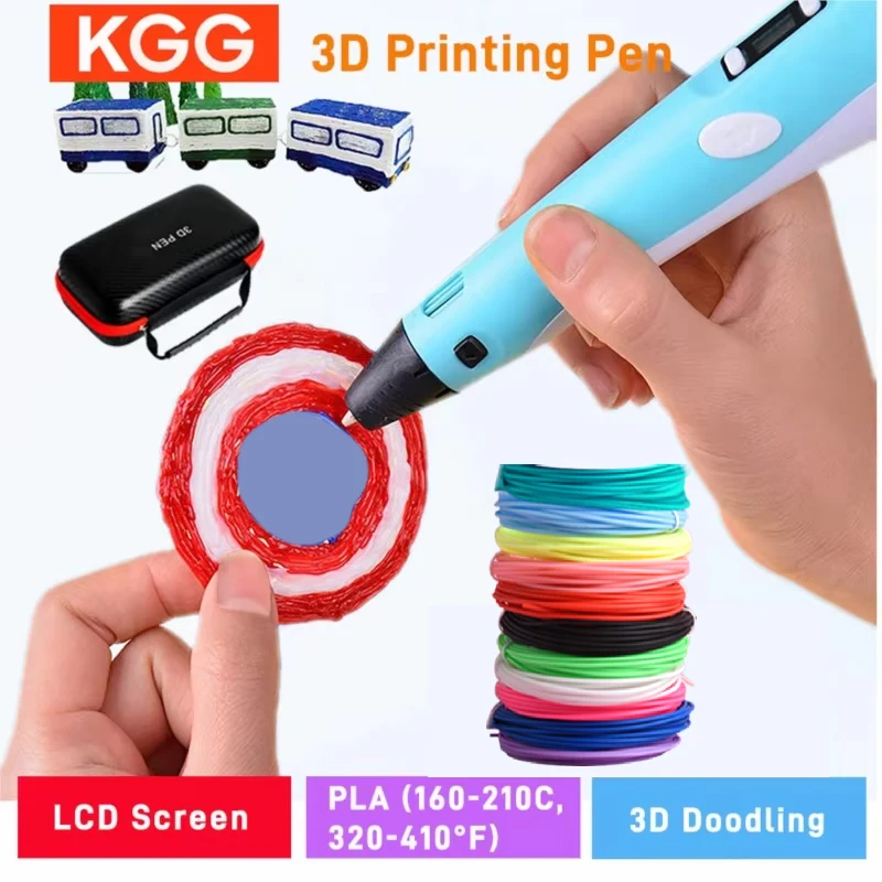 

3D Printing Pen 9/50/100/200M PLA Filament LED Display With PU Case DIY Drawing Pens Stimulate Creativity Kids Toys 3D Pen