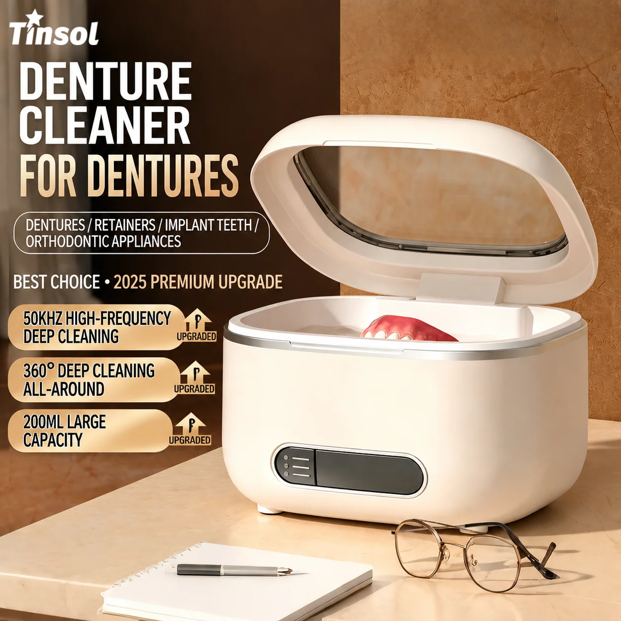 TINSOL 50kHZ Ultrasonic Cleaner USB Rechargeable Mini High-Frequency Vibration Cleaner Suitable for Cleaning Jewelry and Denture