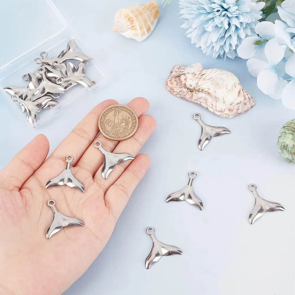 1 กล่อง 20 ชิ้น Mermaid Charms หาง Charms สแตนเลส Fishtail Charm ปลาปลาวาฬ Dolphin หาง Charm ฤดูร้อน Sea Ocean สัตว์