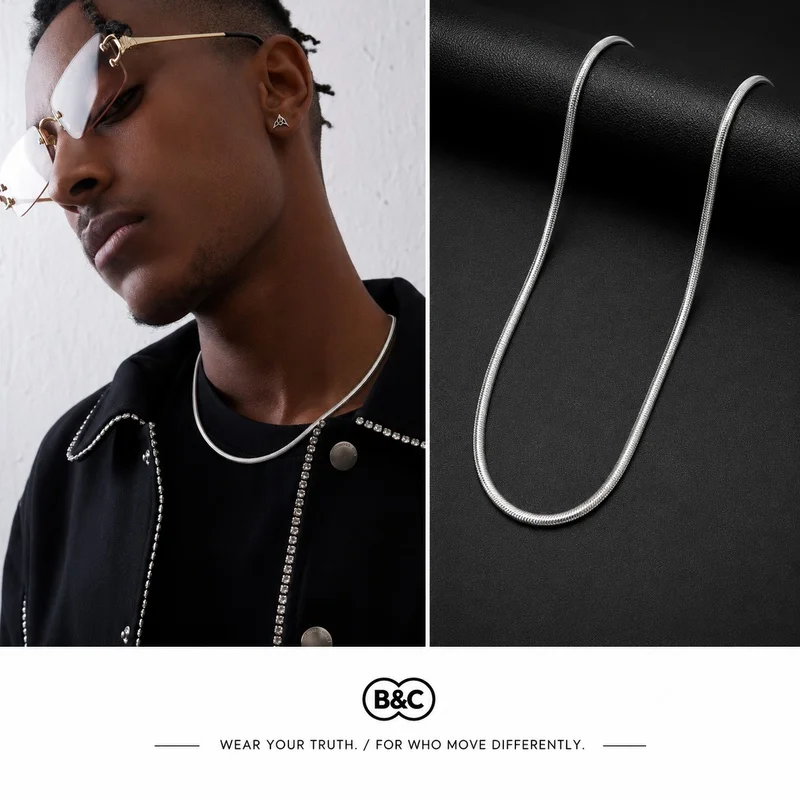 B&C 3MM Hip Hop Street Men Rock Silver Color Stainless Steel Blade Chain Necklace For Women