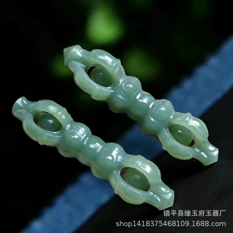 Extra-large Hetian jade magic pestle pendant for men and women, lake green light cyan jade, vajra pestle, Buddhist artifact, jad