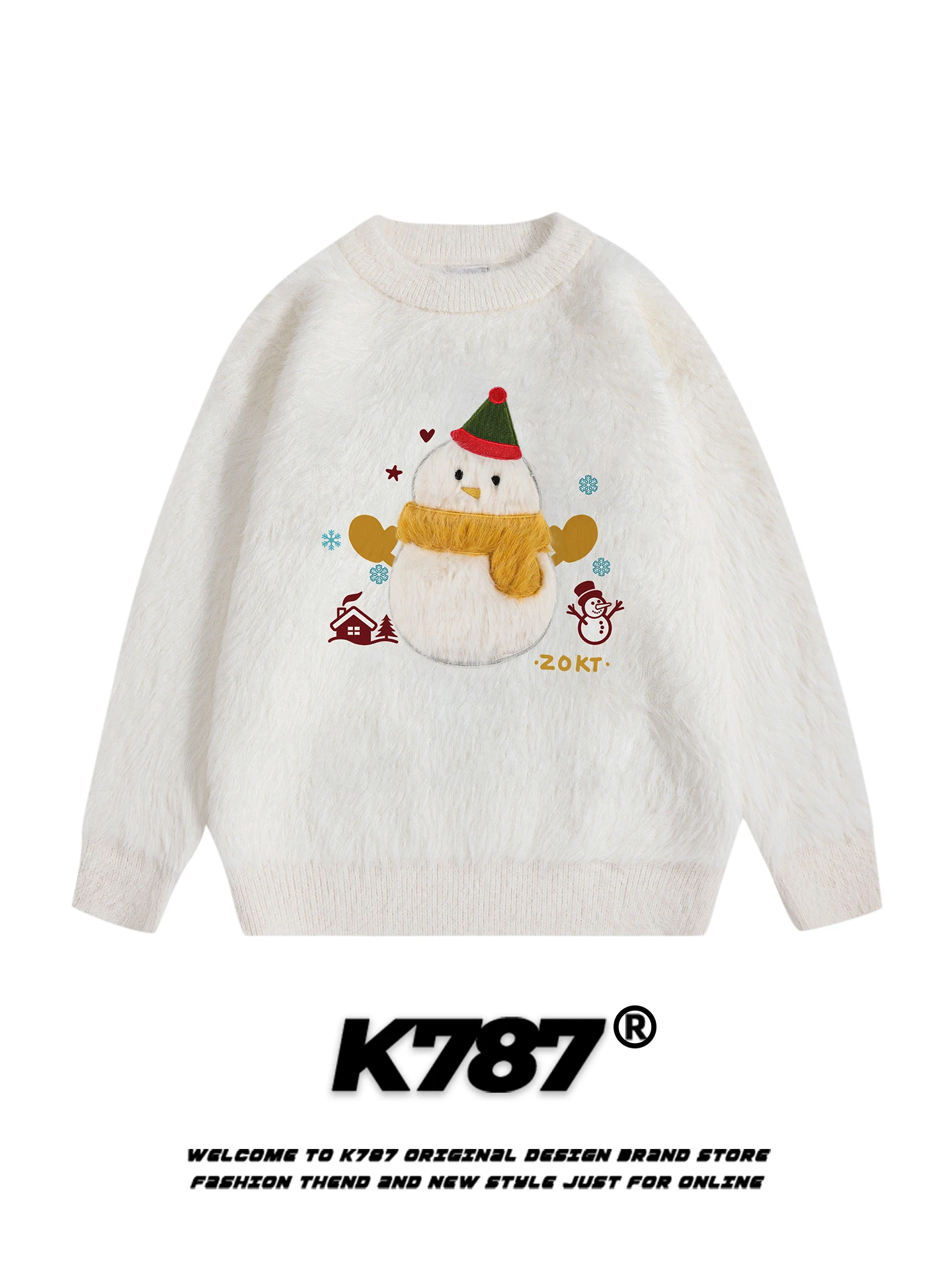 

Вязаный свитер K787 American Casual Cisas Snowman с круглым вырезом для женщин, мягкий, уютный, зимний, свободного кроя, размер L