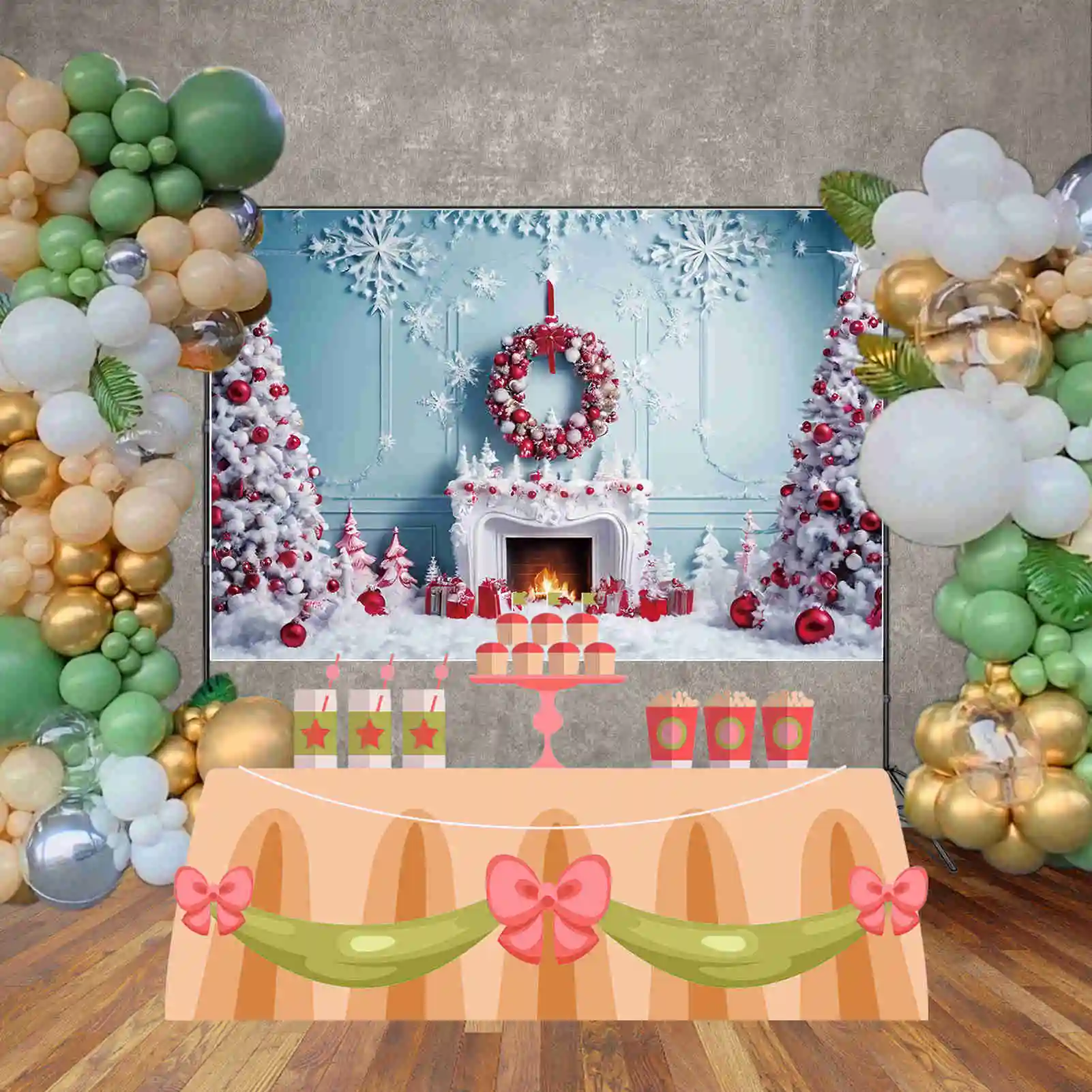 MOON.QG Christmas Snow Tree Backgrounds Living Room Snowflake Gift Silver Western Backdrop Party Decor Photo Shoot Accessories