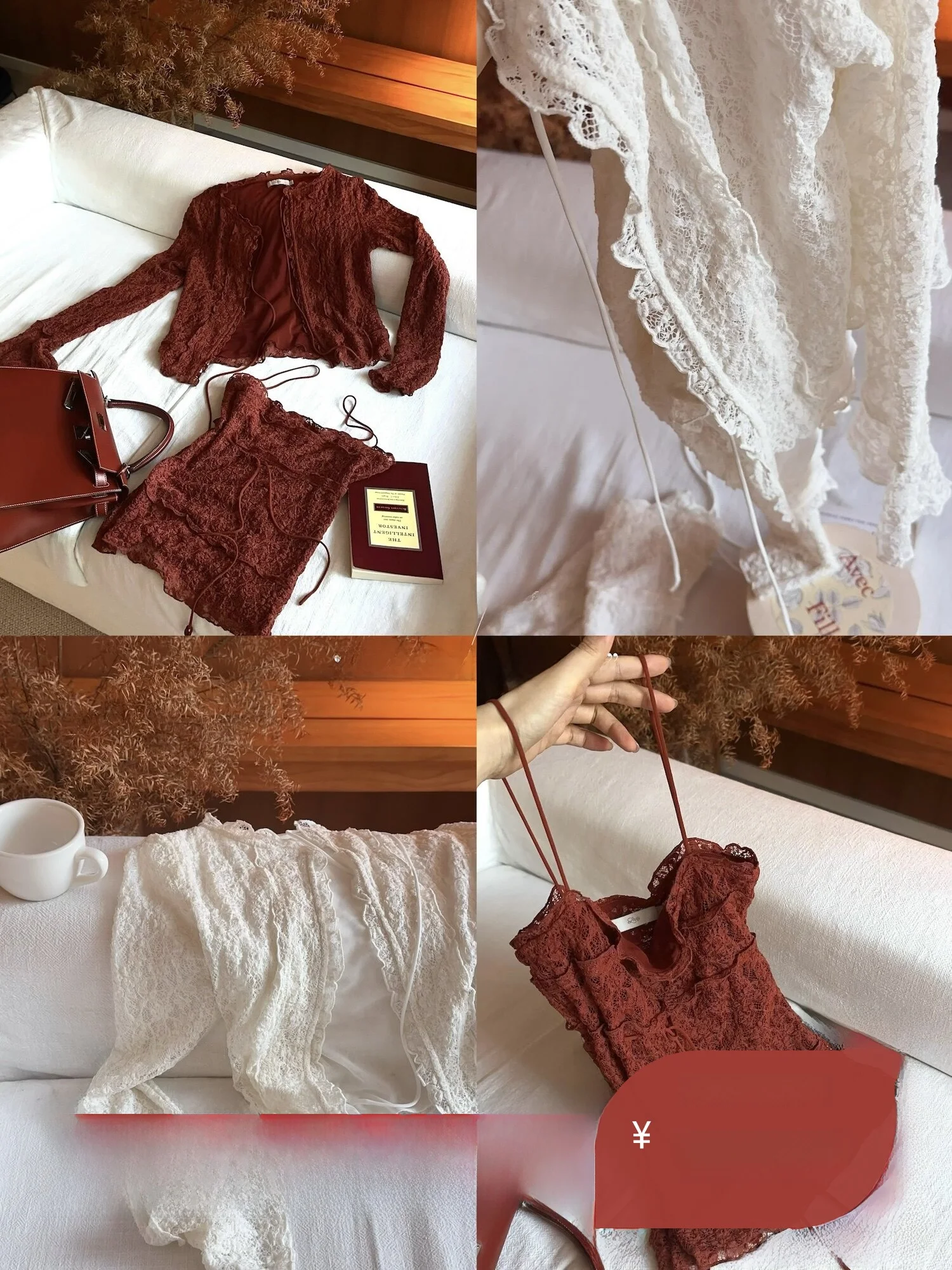 

Lowey Gentle Entwined Lace Set Women's Autumn Strap Open Cardigan Long Sve High Elastici Thin Sle Ci Walk ort Length