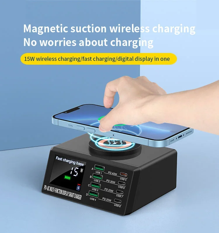 Fast Charger Digital Display Desktop USB Type C 45W PD3.1 PPS QC4.0 Support Wireless Quick Charger For Laptop Tablet Phone