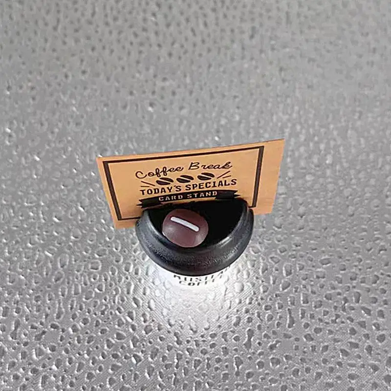 Tarjetero de madera con forma de taza de café para escritorio