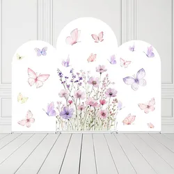 Mehofond Custom 2-Sided Purple Pink Butterfly Flowers Girls Birthday Party Baby Shower Cover Arch Wall Background Decor Backdrop