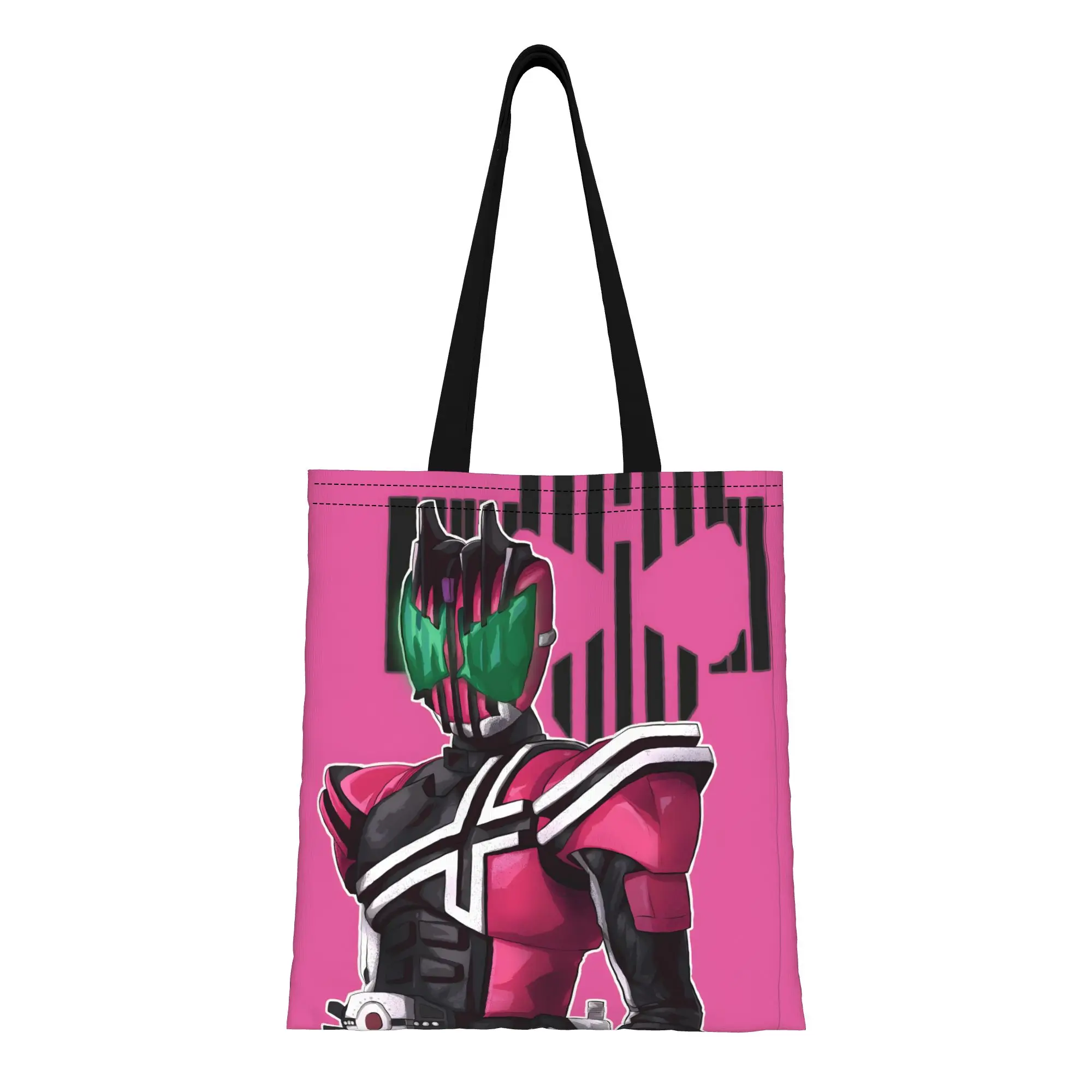 1PC Large Capacity Pink Decade Kamen Rider Anime Canvas Tote Bag Foldable Chic Pattern No Closed Design