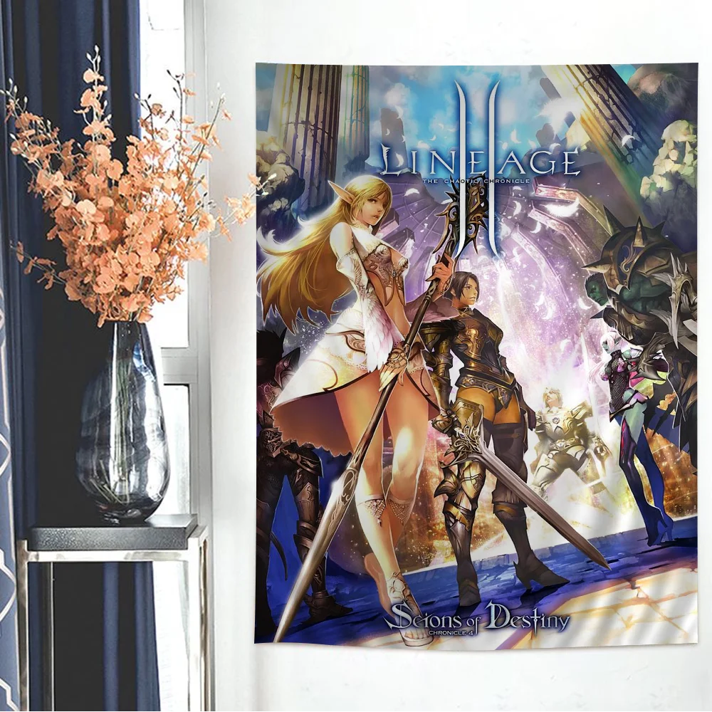 Lineage 2 Anime Tapestry Hanging Tarot Hippie Wall Rugs Dorm Wall Hanging Sheets