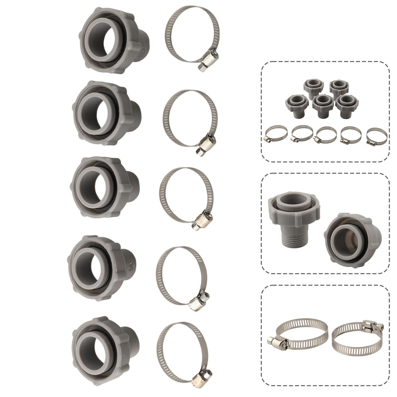 1/5set Hose Adapter With Hose Clamp For Coleman P6 Series Pool Drains P6A1420/D1420/H1420 Pool Drain Garden Hose Parts