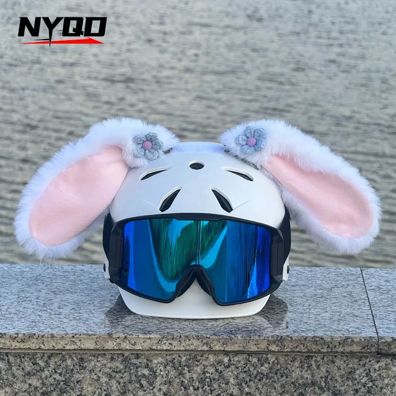 Motorcycle Riding Helmet Decorative Doll Bunny Cute Rabbit Ears Quick Removal Ski Helmet Universal Decorative Sticker Jewelry