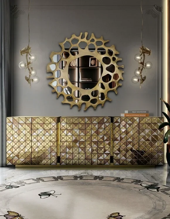 Light luxury pixel sideboard gold-plated creative design dining side cabinet living room decoration aluminum alloy porch cabinet